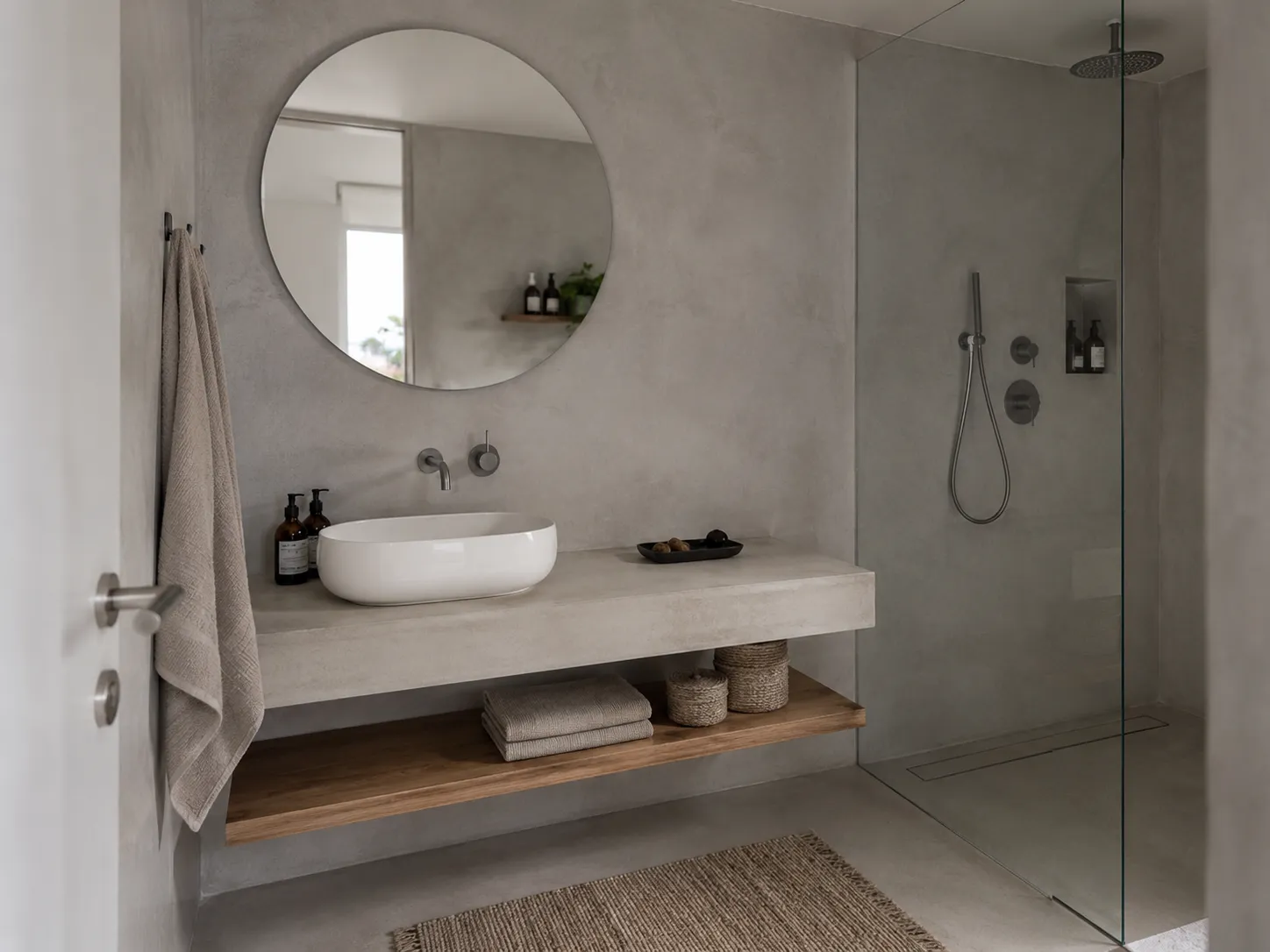Terrastone-Steinputz in einem modernen Badezimmer in Hannover-Nordstadt